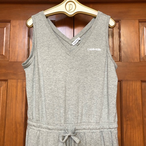 NWOT - Calvin Klein Gray Knit Jumpsuit w/Drawstring Elastic Waist - Picture 2 of 9